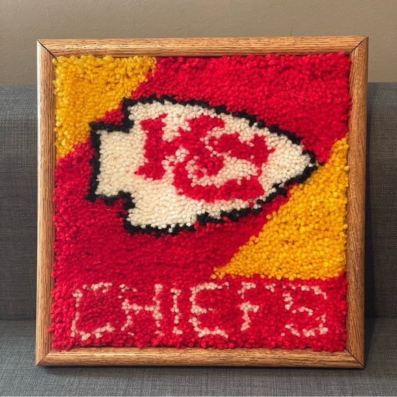 Vintage Kansas City Chiefs Latch Hook 13”x13” Framed